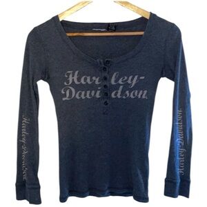 Harley-Davidson Women's Long Sleeve Top Gray with Black Logo Spellout Small (O)